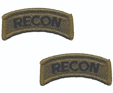 2 Olive Drab Recon Tab Patch Hook Back Tactical Military OD Green 1