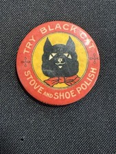 Vintage “Try Black Cat Stove And Shoe Polish”  Metal Pin Button picture