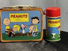 Vintage Peanuts Metal Lunch Box + Thermos 60’s - 70’s Rare Collectible picture
