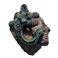 Huichol Art Brightly Colored Beaded Lizard Iguana on Rock Figurine picture