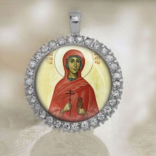 St Anastasia Pendant. Patron Christian Orthodox Silver Tone Medal picture