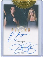 RARE VHTF Star Trek Picard S1 Dual Autograph Jeri Ryan and Evan Evagora 6 Case I picture