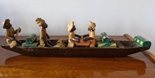 Vintage Hand Carved Wood African Folk Art Canoe Boat Figures Tribal Sculpture picture