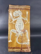 Vintage Australian Aboriginal Bark Painting, Arnhem Land, Goanna Figure Lizard picture