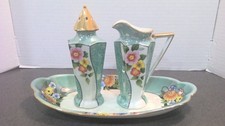 Art Deco Noritake Hand Painted Lusterware Berry Sugar Shaker & Cream Ewer - MINT picture