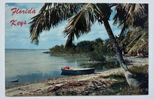 Florida Keys Tropical Beach Boat Palm Trees Scenic Postcard B1 picture