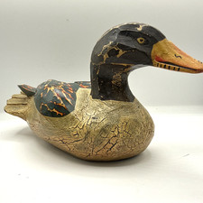 Vintage Wooden Duck Decoy Rustic Folk Art Hand Painted Style Decorative Bird picture