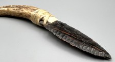 Handcrafted Mahogany Obsidian Knife with Deer Antler Handle – 8.5