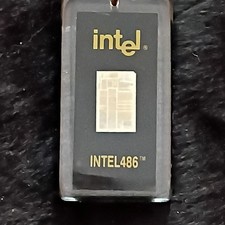 Vintage Intel 386 and 486 processor CPUs - both encased in one acrylic keychain picture