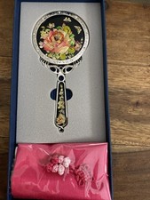 Korean Hand Mirror with Mother Of Pearl Flower Design - NIB picture