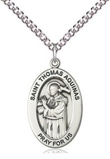 St Thomas Aquinas Medal 1'' High Sterling on a 20'' Sterling Curb Chain picture
