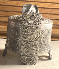 Fabulous VTG. Norwegian Acanthus Rosemal Design Eik Pewter Tine with Glass Liner picture