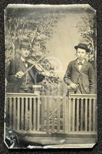 Early Americana. Identified Men, Violin. 1/6 Plate Tintype. C 1870's Maywood, In picture