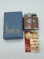 Ronson Toronto Canada Standard Chromium Finish Metal Tan Pocket Lighter Box picture