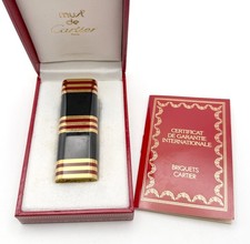 Vintage Gold Plated Red Blue Lacquer Must de Cartier Lighter in Box **Working** picture