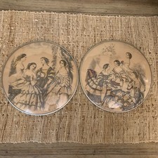 Vtg Peter Watson Studio Convex Bubble Glass Picture Victorian Women 8” Set Of 2 picture