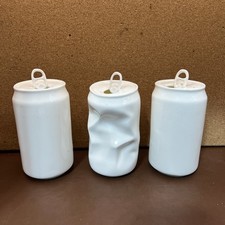 Two’s Company White Ceramic Soda Cans 1-Crushed 2-not Pop Art  picture