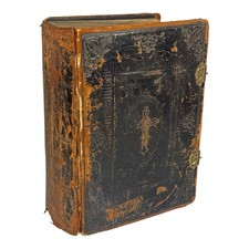 Antique 1862 Bohemian Holy Bible “Bibli Svate” Czech Prague HEAVY w/ Brass Clasp picture