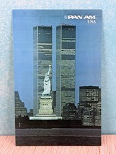 New York Twin Towers Travel Ad Pan Am Airline Statue of Liberty VTG Postcard picture