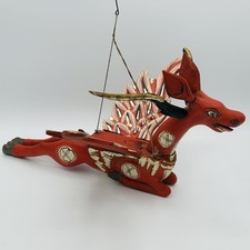 Vintage Folk Art Red Winged Deer Alebrije Hand Painted Wood Sculpture 22 Inch picture