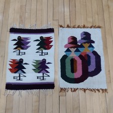 Vtg Set Handmade Peruvian Textile Placemats Wall Hangings Folk Art Girls Birds picture