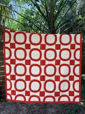 Antique Handmade Antique Turkey Red White Quilt Rob Peter Pay Paul 86x68 Folk picture