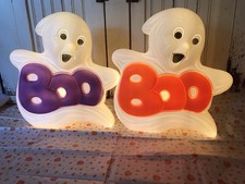Blow Mold Halloween  Boo Ghosts Light Up Grand Venture PAIR  Purple And Orange picture