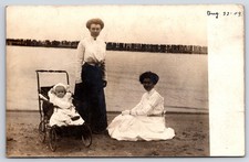 1909 Antique RPPC Women Baby Carriage Stroller Real Photo Postcard picture