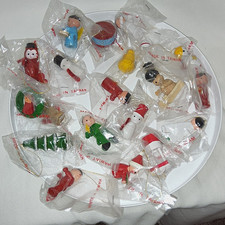 Mini Wooden Christmas Hanging Ornaments Lot, Multicolor, Made in Taiwan picture