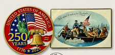 USA Heritage Set: Authentic 1909 Washington Crossing Postcard & 250th Anniversar picture