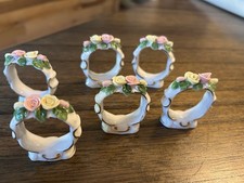 Dekor Dresden Rose Porcelain Ceramic Napkin Rings Set of 6 Floral picture