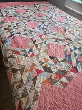 1940's  Hand made and stitched Vintage Traingle half square pattern Quilt picture