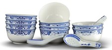 10 Pcs Fine Bone China Blue and White Bowl, with Free 10 Porcelain Spoons, Ri... picture