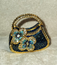 Bejeweled Enamel Blue Flower Purse Hinged 2