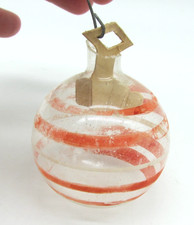 Vintage WWII 1943-45 Unsilvered Glass Christmas Ornament Paper Hanger Red Stripe picture