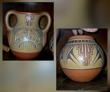 Margaret / Luther Gutierrez Santa Clara Pueblo Pottery 2Pc Lot Wedding Vase Olla picture