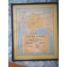 Vintage 1975 Wien Air Alaska Arctic Circle Certificate Framed Sigurd Wien Signed picture