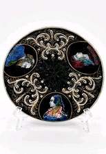 Antique Limoges Style Enamel Portrait Plate Floral Reverse 5.5