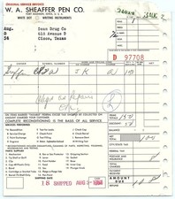 1954 Sheaffer Pen Co. Service Invoice - Fort Madison, Iowa picture