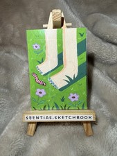 OOAK ACEO - Touching Grass Worm White Girl - Nature - Mixed Media - Original Art picture