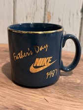 RARE  1987 Nike Fathers Day Coffee Mug Cobalt Blue Gold Swoosh Employee Promo picture