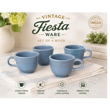 VTG Retired Fiesta Ware Periwinkle Blue Mugs Mid Century USA Made Set of 4 picture