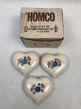 Vtg Homco 1216-BL 3 PORCELAIN FLORAL HEARTS Lasting Products Hand Painted 3.25x3 picture