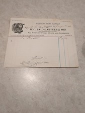 RC Baumgartner Western Meat Market Brunswick Georgia Billhead Invoice 1913  picture
