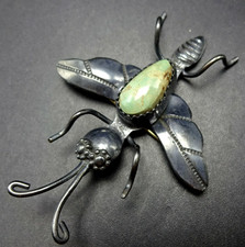 Southwest Artist JOE EBY Hand Stamped Sterling Silver QUEEN BEE PIN Turquoise picture