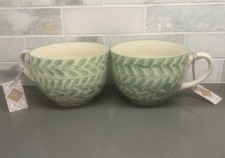 NEW-Viral India Green Vine Floral Oversized Mugs X 2 Hand painted picture