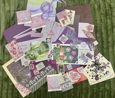125+ pc purple paper ephemera & embellishments vintage & modern Junk Journal  picture