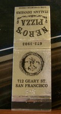 Vintage Matchbook Cover Z6 Nero's Pizza San Francisco California Italian Dinners picture