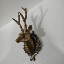 Metal Wall Mount Deer Head Stag 13 inches Figurine Statue Brass Antique Finish picture
