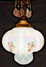 Falkenstein Pink Opalescent Floral Bubble Hanging Swag Lamp Light w/ Crystals picture